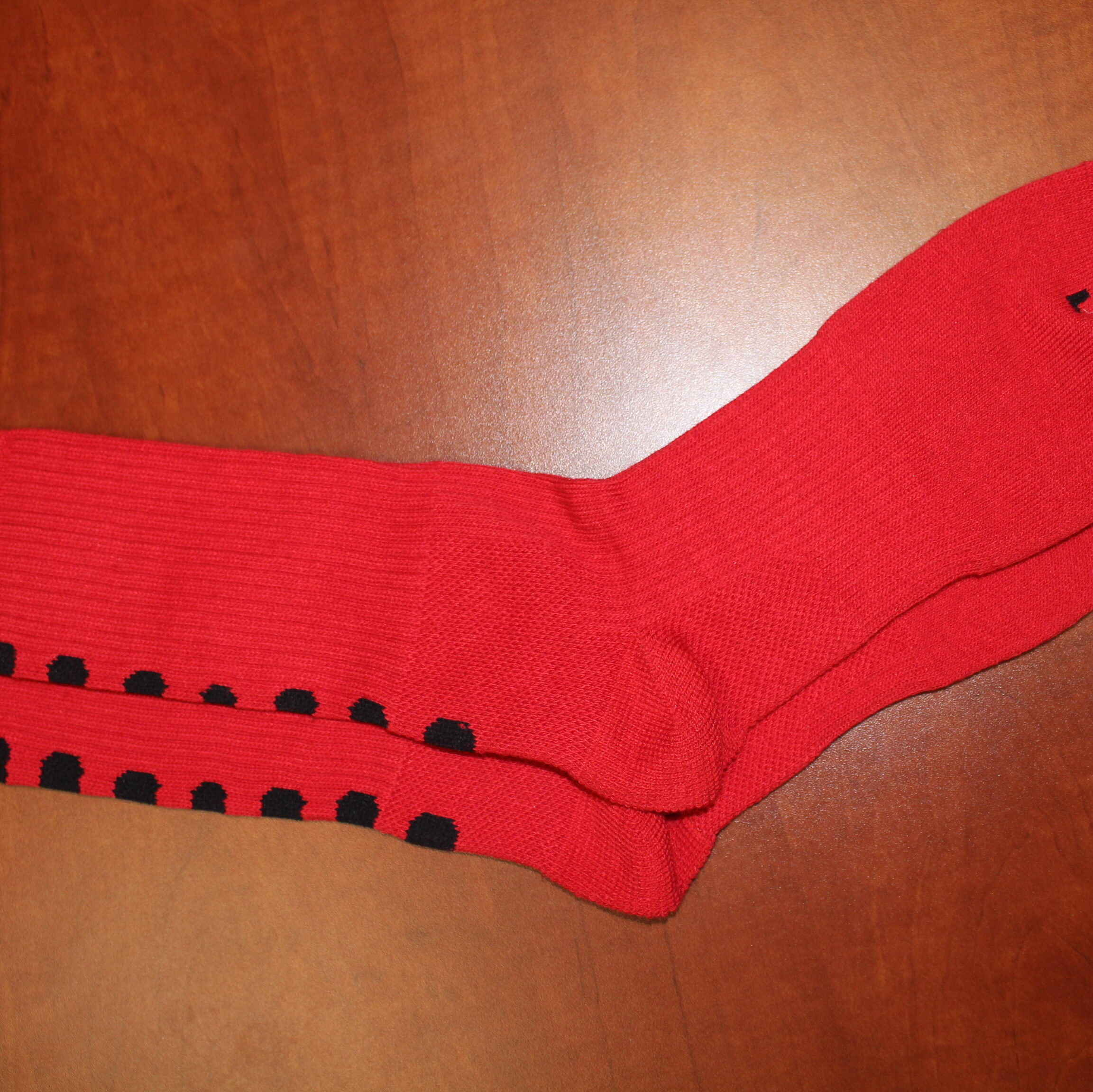 Red and black crew length socks